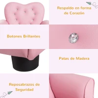 HOMCOM Sillón Infantil Sofá para Niños Decorativo en Forma de Corazón con Asiento Reposabrazos Acolchados Respaldo Alto 59x41,5x49 cm Rosa(m-5)