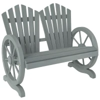 Outsunny Fir Wood Love Seats with Wheel-Shaped Armrests, Large Load-Bearing Chair, Grey(m-1)