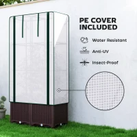 Outsunny Raised Garden Bed with Trellis, Plastic Planter Box with PE Cover, Drainage Holes, Drain Plugs and Water Reservoirs for Climbing Plants, Vegetables, Flowers, 80 x 40 x 140 cm(m-5)