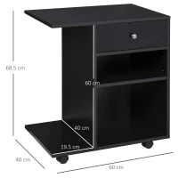 Vinsetto Mobile Porta Stampante in Legno Nero con 1 Cassetto, 2 Ripiani e Mensola CPU, per Ufficio 60x40x68.5cm(m-3)