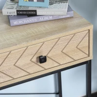 HOMCOM Embossed Arrow Side Table w/ 2 Drawers Metal Frame Handles Back Bar Tabletop Unique Home Style Storage End Console(m-7)