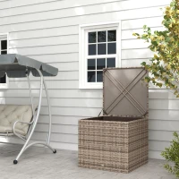 Outsunny Baule da Esterno in Rattan PE e Acciaio con Fodera Interna, 75x75x70 cm, Nero e color Sabbia(m-2)