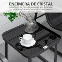 Outsunny Conjunto de Muebles de Jardín 3 Piezas Muebles de Jardín Exterior Incluye 1 Mesa de Vidrio Templado y 2 Sillas con Reposabrazos y Respaldo Transpirable para Terraza Balcón Negro(m-6)