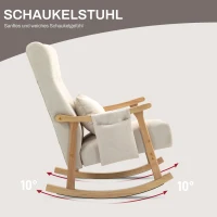HOMCOM Schaukelstuhl mit Nierenkissen, breiter Sitz, Kautschukholzrahmen, bis 120 kg, Beige(m-4)