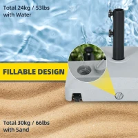 Outsunny Garden Parasol Base Holder, 24kg Water or 30kg Sand Filled, Outdoor Market Umbrella Stand Weight with Wheels and Brakes, Grey(m-4)