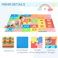 HOMCOM 60-teilige Kinder Puzzlematte Spielmatte mit 36 Matten, 24 Seitenmatten, Kinderspielteppich Spielteppich für Baby & Kinder mit Buchstaben und Zahlen EVA mehrfarbig 31,5 x 31,5 cm(m-6)