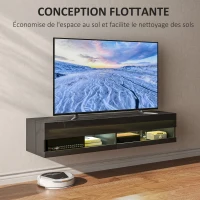 HOMCOM Meuble TV banc TV mural suspendu LED style contemporain - placards avec 2 portes battantes et 2 passe-câbles en bois(m-4)
