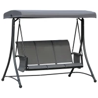 Outsunny Hollywoodschaukel mit Seitentasche, 3-Sitzer Gartenschaukel mit verstellbarem Sonnendach, Schaukelbank belast bis 300kg, für Garten, Terrasse, 196 x 128 x 172 cm, Dunkelgrau(m-1)