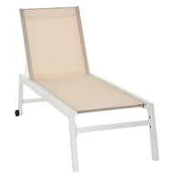 Outsunny Lettino Prendisole con Schienale Reclinabile, in Alluminio e Textilene, 169x65x102 cm, Beige e Bianco(m-10)