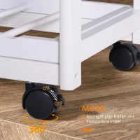 HOMCOM Küchenwagen Küchenrollwagen Servierwagen mit Korb Schublade Weinablage rollbar Holz weiß 74 x 37 x 76 cm(m-5)