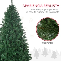 HOMCOM Árbol de Navidad de 180 cm Árbol Artificial 1000 Puntas para Decoración Navideña de Plástico Metal Ø120x180 cm Verde(m-5)