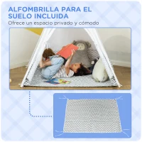HOMCOM Tienda de Campaña para Niños de +3 Años Tipi Infantil de Madera Portátil con Ventana Colchoneta y Bolsa de Transporte para Interiores y Exteriores 120x120x155 cm Gris(m-6)