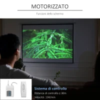 HOMCOM Schermo per Proiettore 120 Pollici Formato 4:3 Regolabile con Telecomando, Schermo di Proiezione Motorizzato Compatto, Installazione a Parete o Soffitto, 244x183 cm, Bianco(m-4)