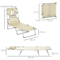Outsunny Chaise longue pliante avec appui-tête à trou pour la lecture et dossier Inclinable en tissu Oxford beige(m-3)