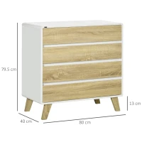 HOMCOM Drawer Chest, 4-Drawer Storage Organiser for Bedroom, Living Room, 80cmx40cmx79.5cm, White and Natural(m-3)