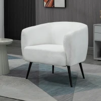 HOMCOM Fauteuil design en tissu effet laine bouclée avec accoudoirs pieds métal noir pour chambre salon 72 x 73 x 73 cm blanc(m-2)