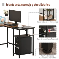 HOMCOM Escritorio Esquinero Mesa de Ordenador estilo Industrial en Forma de L para Oficina con Estante y Pies ajustables 150x120x75 cm Marrón Rústico(m-6)