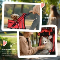 PawHut Poussette buggy pliable animaux chariot pliante chien chat porte-gobelet panier de rangement inclus roues avec frein tissu 600D Oxford acier 75 x 45 x 97 cm rouge(m-7)