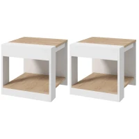 HOMCOM Set da 2 Tavolini da Soggiorno con Design a Due Livelli, 40x40x45cm, Bianco e Quercia(m-10)