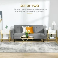 HOMCOM Set of Two Elegant Bedside Tables - White/Gold-Tone(m-4)