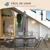 Outsunny Conjunto de Muebles de Jardín 8 Piezas con 6 Sillas Plegables Mesa de Comedor de Vidrio y Sombrilla Inclinable con Manivela Protección del Sol para Terraza Exterior Gris(m-7)