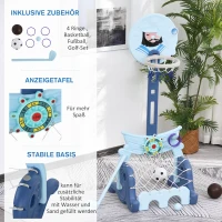 HOMCOM Basketballständer Set 4-in-1 Kinder Basketballkorb Sportaktivitätscenter Fußball- /Golfspiel für 3-6 Jahre Kinder höhenverstellbar Blau 58 x 56 x 154 cm(m-6)