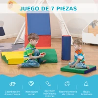 HOMCOM Juego de 7 Bloques de Espuma para Niños 1-3 Años Bloques Psicomotricidad Juguetes de Construcción 60x40x11 cm Multicolor(m-4)
