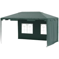 Outsunny 3 x 4 m Garden Gazebo Shelter Marquee Party Tent with 2 Sidewalls for Patio Yard Outdoor, Green(m-11)