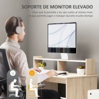 HOMCOM Escritorio con Estantería Moderno Escritorio con Compartimentos Abiertos Soporte para Monitor 108x50x94 cm Natural(m-4)