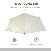 Outsunny Demi parasol Ø 2,6 m, parasol de balcon 5 entretoises acier polyester beige(m-7)