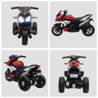 HOMCOM Moto Eléctrica Infantil con 3 Ruedas Trimoto para Niños de +3 Años con Batería 6V Recargable Funciones de Música Bocina Faros 86x42x52 cm Negro y Rojo(m-8)