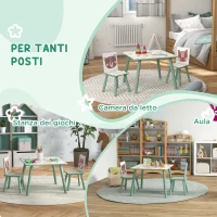 ZONEKIZ Set Tavolo e Sedie 3 Pezzi per Bambini 3-8 Anni in MDF e Legno di Pino, Verde(m-6)