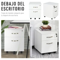 HOMCOM Cajonera de Oficina con Reudas Mueble Archivador con 2 Cajones Llave y Riel Colgante 40x45,5x52,5 cm Blanco(m-4)