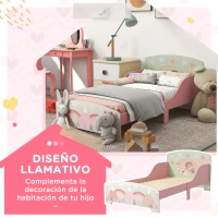 ZONEKIZ Cama para Niños 143x77x60 cm Cama Infantil de 3-6 Años con Barreras de Protección y Estampados Carga Máx. 40 kg Rosa(m-4)