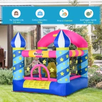 Outsunny Castello Gonfiabile Gigante Colorato e con Gonfiatore, Gioco Gonfiabile per Bambini 3-8 Anni, 195x195x215cm(m-5)