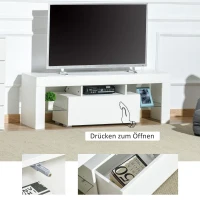 HOMCOM Fernsehtisch TV Schrank mit RGB-Lichtleisten TV-Kommode Schrankelement mit verstellbaren Glasböden offenen Einlegeböden und 1 Schublade Fernbedienung MDF Spanplatte Weiß 130 x 35 x 45 cm(m-6)