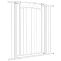 PawHut Puerta para Perros con Ancho Ajustable 76-104 cm Barrera de Seguridad con 2 Extensiones y Doble Bloqueo Blanco(m-11)