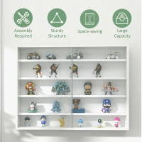 HOMCOM 5-Tier Wall Display Shelf Unit Cabinet w/ 4 Adjustable Shelves Glass Doors Home Office Ornaments 60x80cm White(m-6)