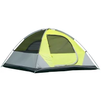 Outsunny Tente de camping 3 personnes tente dôme étanche légère ventilée portes zippées poche de rangement sac de transport inclus fibre verre polyester tissu Oxford 210L x 210l x 119H cm vert et gris(m-10)