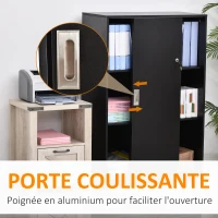 HOMCOM Armoire de Bureau 2 Portes coulissantes verrouillables dim. 80L x 40l x 120H cm 2 étagères Panneaux Particules Noir(m-5)