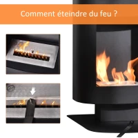 HOMCOM Cheminée bioéthanol sur Pied, brûleur 1,5 L, environ 3 h de durée de combustion, contrôle de Flamme et crochet Inclus, Dim. 46,5L x 53l x 65H cm, Acier Noir(m-7)
