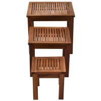 Outsunny 3er Set Couchtisch, Stapeltisch, Garten Beistelltisch, Geartentisch, Kaffeetisch, Akazie, Natur, 50 x 50 x 45 cm/39 x 39 x 36 cm/28 x 28 x 27,5 cm(m-7)