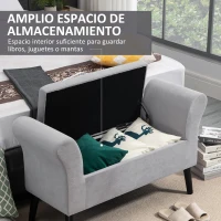 HOMCOM Banco de Almacenamiento con Tapa Abatible Reposabrazos y Patas de Madera para Salón 111,5x41x65 cm Gris Claro(m-4)