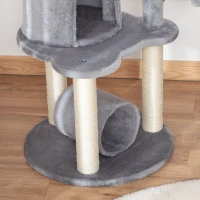 PawHut Cat Tree Tower for Indoor Cats Climbing Activity Center Kitten Furniture with Jute Scratching Post Bed Tunnel Perch Hanging Balls Grey(m-9)