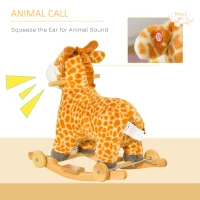 HOMCOM 2 In 1 Kids Todder Rocking Horse Plush Ride On Giraffe Rocker with Wheels Wooden Base Animal Sounds for 3-6 Years(m-6)