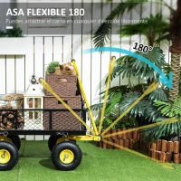 Outsunny Carro de Jardín Basculante Carga 200 kg con Paneles Laterales Desmontables y 4 Ruedas Neumáticas Negro y Amarillo(m-6)