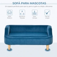 PawHut Sofá para Mascotas Tapizado en Terciopelo Sofá Cama para Perros Gatos Medianos Pequeños Acolchado Grueso con Cojín Extraíble Lavable y Patas de Madera 70x40x31 cm Azul(m-7)