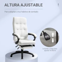 Vinsetto Silla de Oficina Giratoria Silla de Escritorio Reclinable Silla de Estudio Tapizada de PU con Altura Ajustable Reposabrazos Reposapiés 65x65x118-125 cm Blanco(m-4)