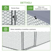 PawHut Recinto per Galline con Tetto e Porta Bloccabile in Acciaio per 10-15 Animali, 4x3.5x2.6m(m-6)