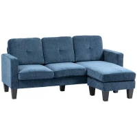 HOMCOM Sofá Esquinero en Forma de L Tapizado Poliéster Sofá Chaise Longue Reversible con 3 Cojines  186x130x84cm Azul(m-11)